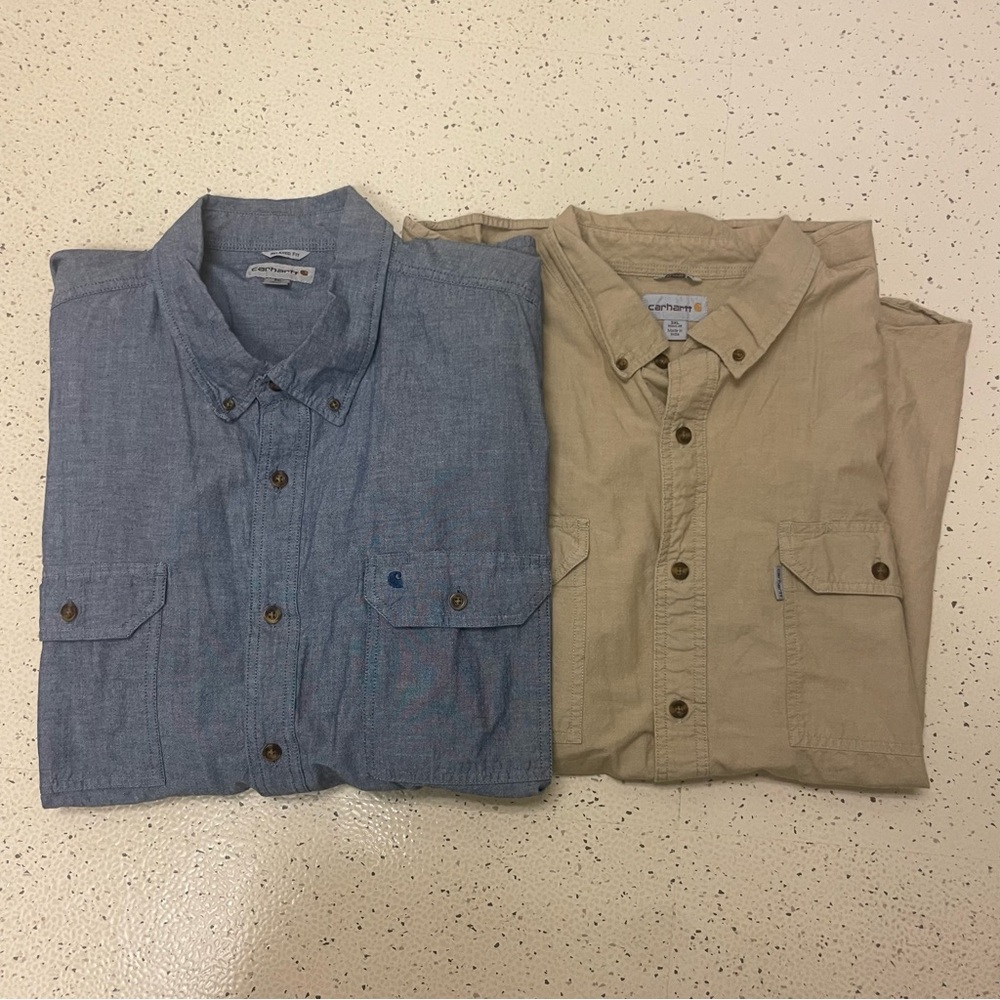 Carhartt Button Down Shirts Lot of 2 Chambray Tan 100% Cotton Casual Size 3XL